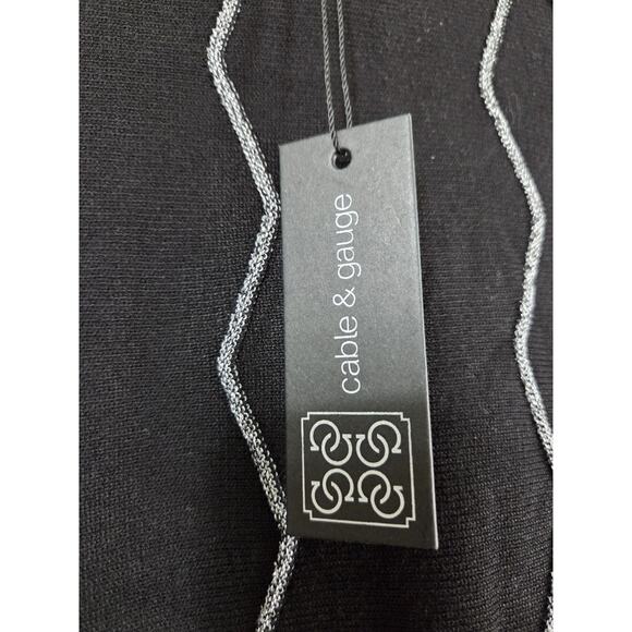 Cable & Gauge Rhinestone Glitter Black Silver Collared Chic Sweater NWT Medium - Picture 4 of 13